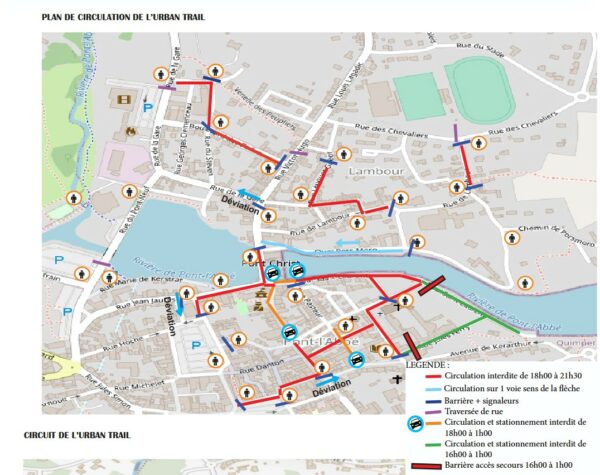 Plan routes barrées pour urban trail